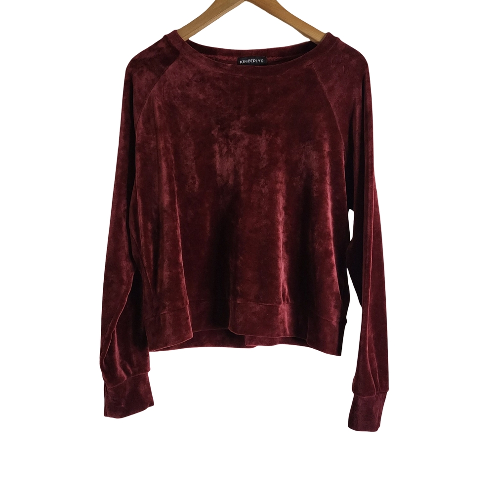 Kimberly Q Velvet Crewneck Sweatshirt in Burgundy